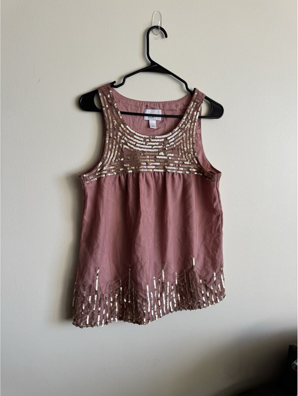Ann Taylor Loft Mauve Pink Gold Sequin Sleeveless Blouse Top Medium 251819